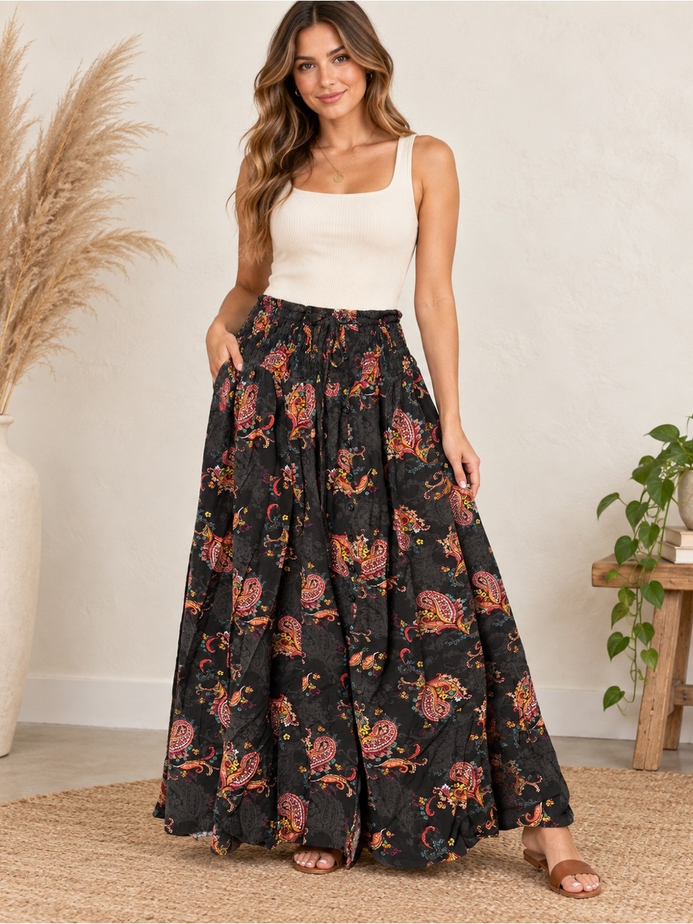 TORRID Bohemian Black Paisley Maxi Skirt - Size 2 XXL